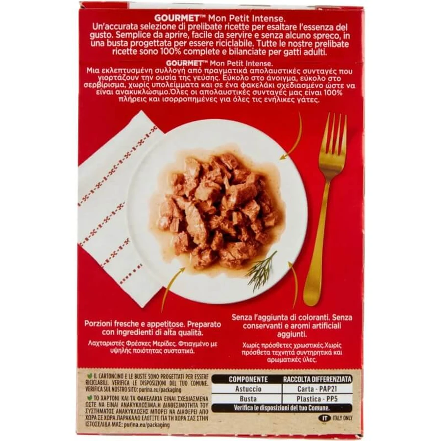 Purina Mon Petit Intense Pato, Pollo y Pavo - Comida húmeda para gatos, 6 x 50 g