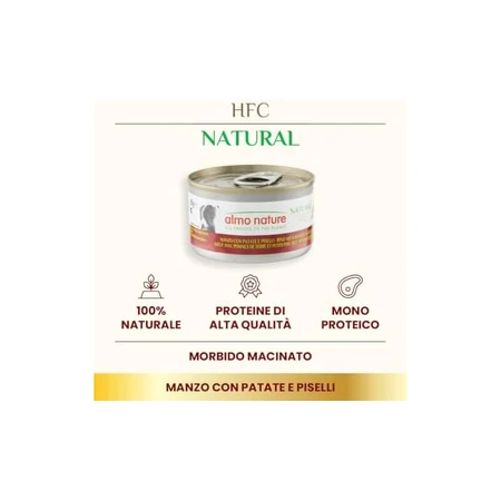 Almo Nature HFC Carne de ternera con patatas y guisantes - Pienso húmedo complementario para perros adultos, 95 g