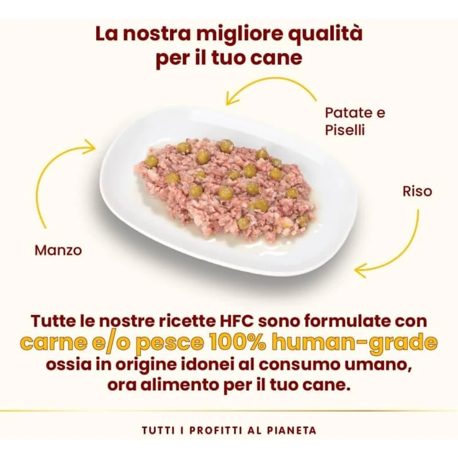 Almo Nature HFC Carne de ternera con patatas y guisantes - Pienso húmedo complementario para perros adultos, 95 g