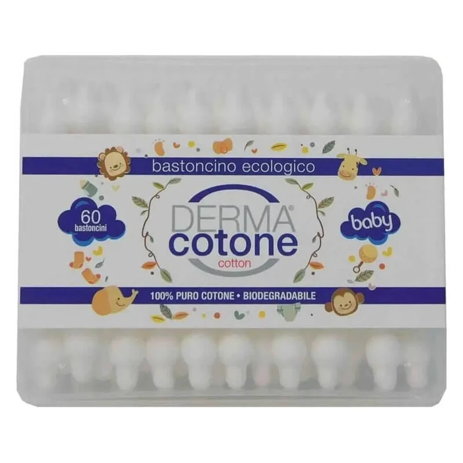 Dermacotone Umweltfreundliche Baby-Wattestäbchen – 60 Wattestäbchen