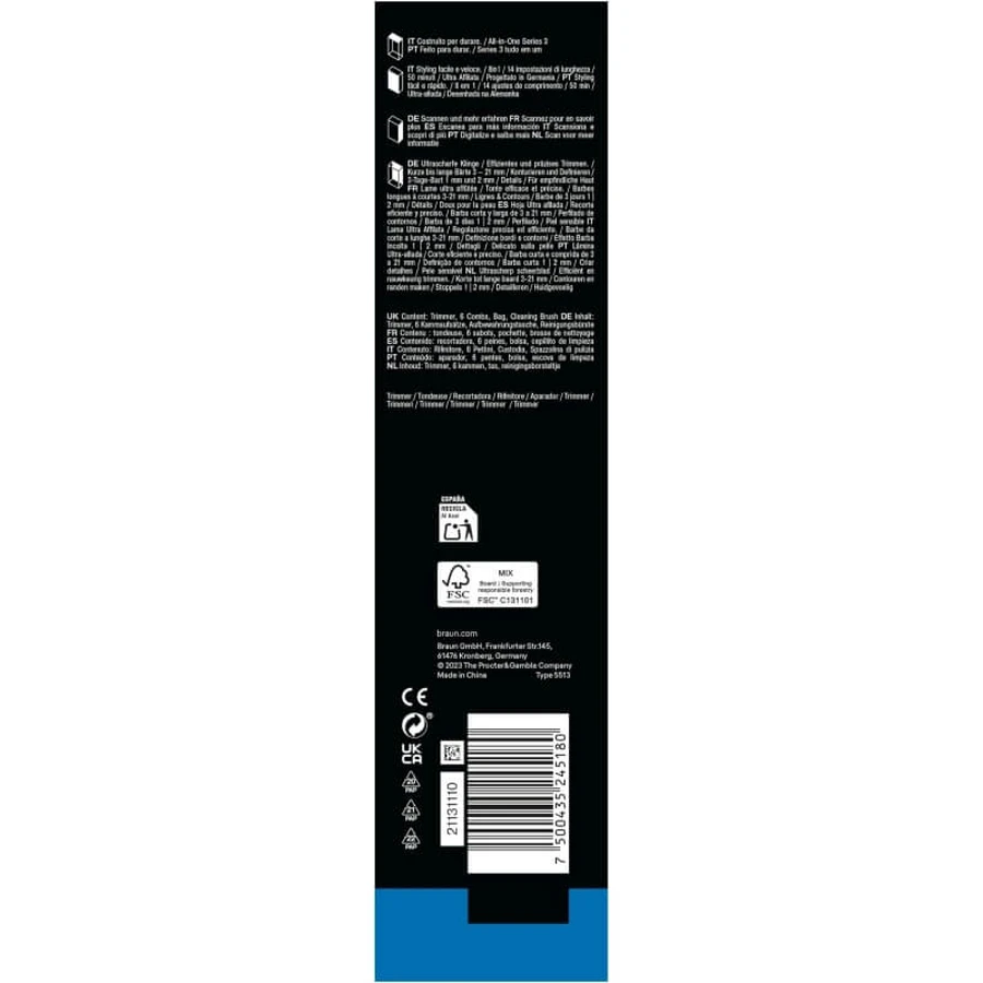 Serie 3 aio3540 - Cortapelo y recortador de barba multifunción 8 en 1 - Gris