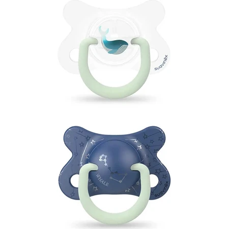 Suavinex Night &amp; Day Whale - 2 siliconenfopspenen voor baby’s van 4 tot 18 maanden