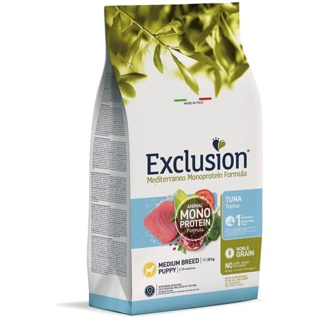 Exclusion Mediterraneo Single-Protein Formula voor puppy’s van middelgrote rassen met tonijn – Compleet voer voor puppy’s van middelgrote rassen, 12 kg