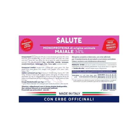 Vet Line Salute Maiale - Compleet droogvoer voor kleine volwassen honden met voedselintoleranties, 3 kg