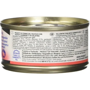 Monge Natural jelly ton/creveți – hrană umedă pentru pisici, conservă de 80 g