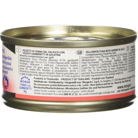 Monge Natural jelly ton/creveți – hrană umedă pentru pisici, conservă de 80 g