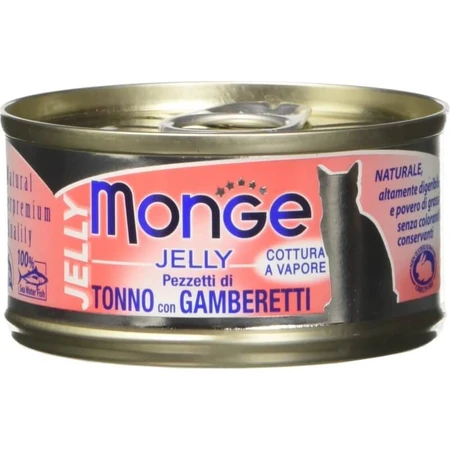 Monge Natural jelly ton/creveți – hrană umedă pentru pisici, conservă de 80 g