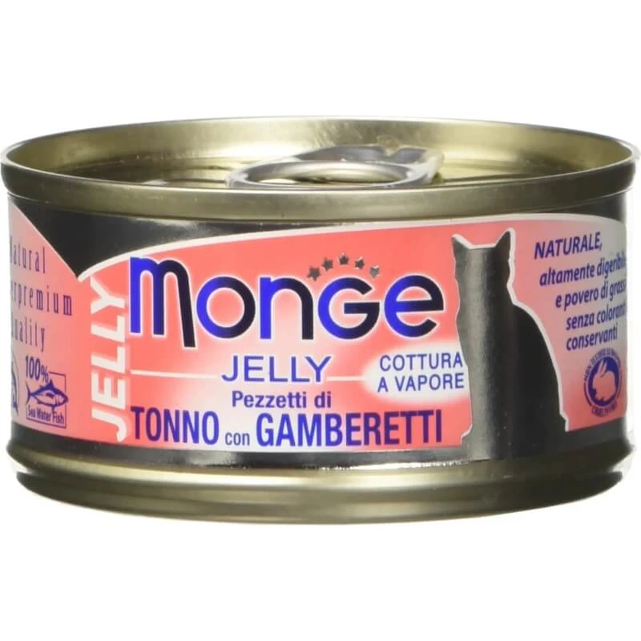 Monge Natural jelly ton/creveți – hrană umedă pentru pisici, conservă de 80 g