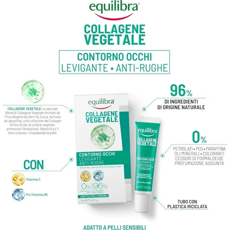 Collagène d'origine végétale Equilibra - Crème lissante anti-rides pour le contour des yeux, 15 ml