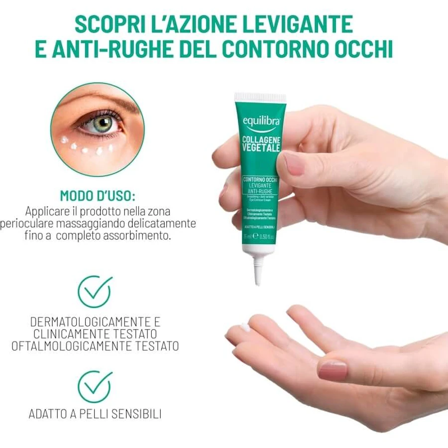 Collagène d'origine végétale Equilibra - Crème lissante anti-rides pour le contour des yeux, 15 ml