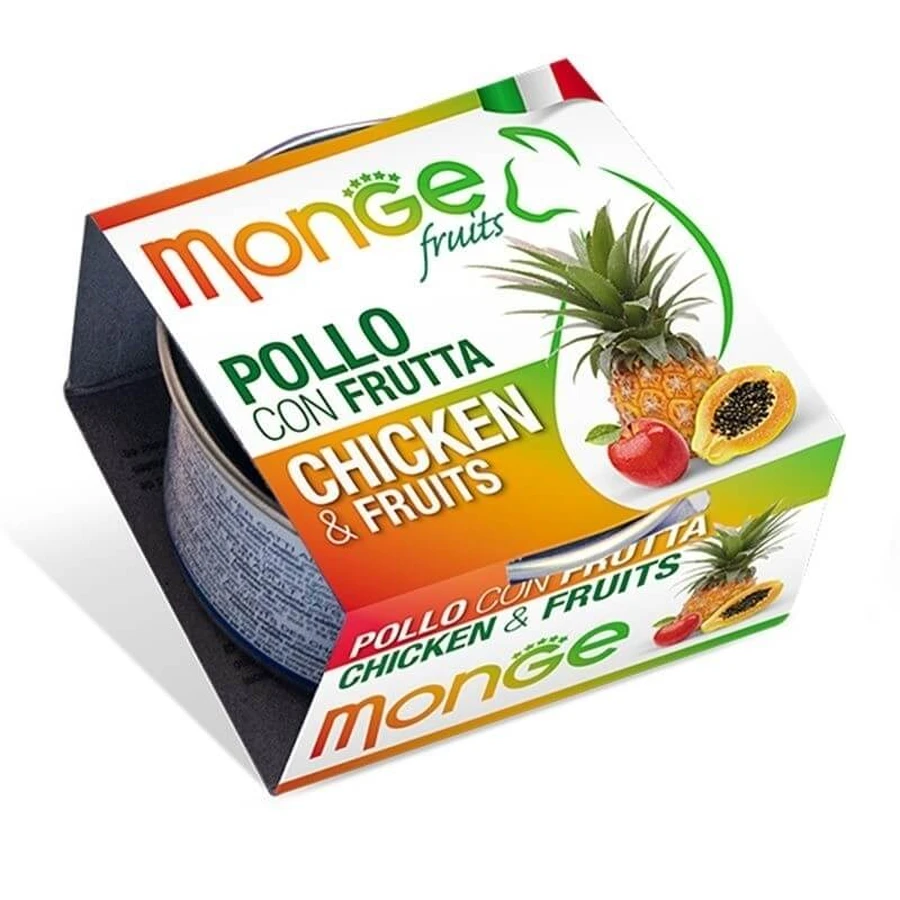 Monge Fruits - Comida húmeda para gatos con pollo y fruta, 80 g
