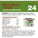 Natural Code 24 ton, carne de vită și legume – hrană completă pentru pisici adulte, 85 g