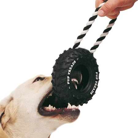 Ferplast Pneumatico con cordino - gioco per cani in cotone e gomma resistente taglia piccola 10,5 x 4,2 x h 23,5 cm
