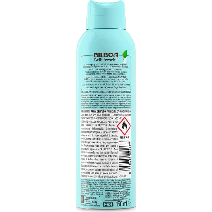 Bilboa SPF 30 Sunscreen Spray, Refreshing, High Protection, 150 ml