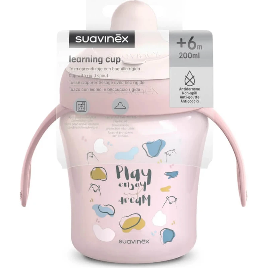 Suavinex My Family Learning Cup +6 mois - Tasse d'apprentissage de 200 ml - rose
