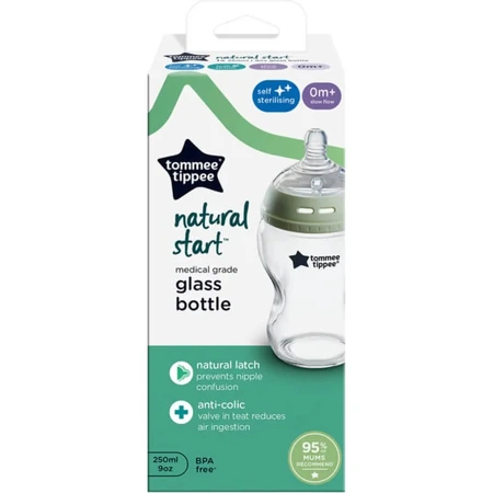 Tommee Tippee Closer to Nature - Fles van polypropyleen met langzame doorstroming, vanaf 0 maanden, 250 ml