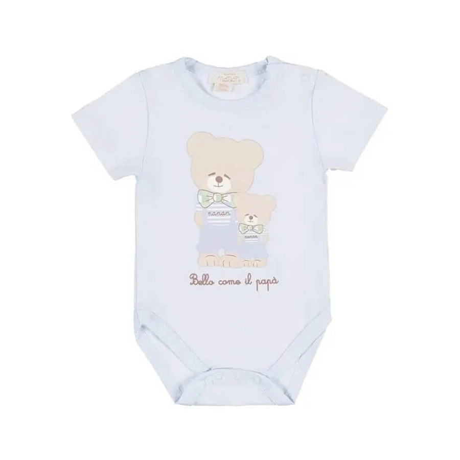 Nanan "As Handsome as Dad" - Short-Sleeved Bodysuit 3m+ - Light Blue