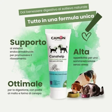 Camon Canahelp Paste - a dietary supplement for dogs and cats, malt paste with hemp, 100 g