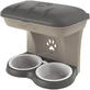 Stand Bama Pet Food Maxi – hrănitoare înălțată, ergonomică, cu două boluri și compartiment de depozitare montat pe perete, din plastic de culoare gri-bej