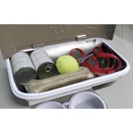Stand Bama Pet Food Maxi – hrănitoare înălțată, ergonomică, cu două boluri și compartiment de depozitare montat pe perete, din plastic de culoare gri-bej