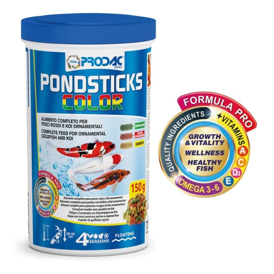 Prodac Pondsticks Color – kompletna karma dla złotych rybek i ryb ozdobnych, 150 g: ceny i cechy