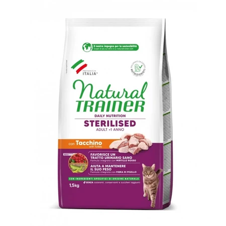 Natural Trainer Daily Nutrition Sterilized Turkey - Complete Food for Sterilized Adult Cats, 1.5 kg
