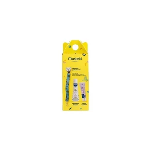 Mustela Welkomstpakket - Cadeauset met fopspeenhouder aan een ketting, milde reiniger en crème tegen luieruitslag