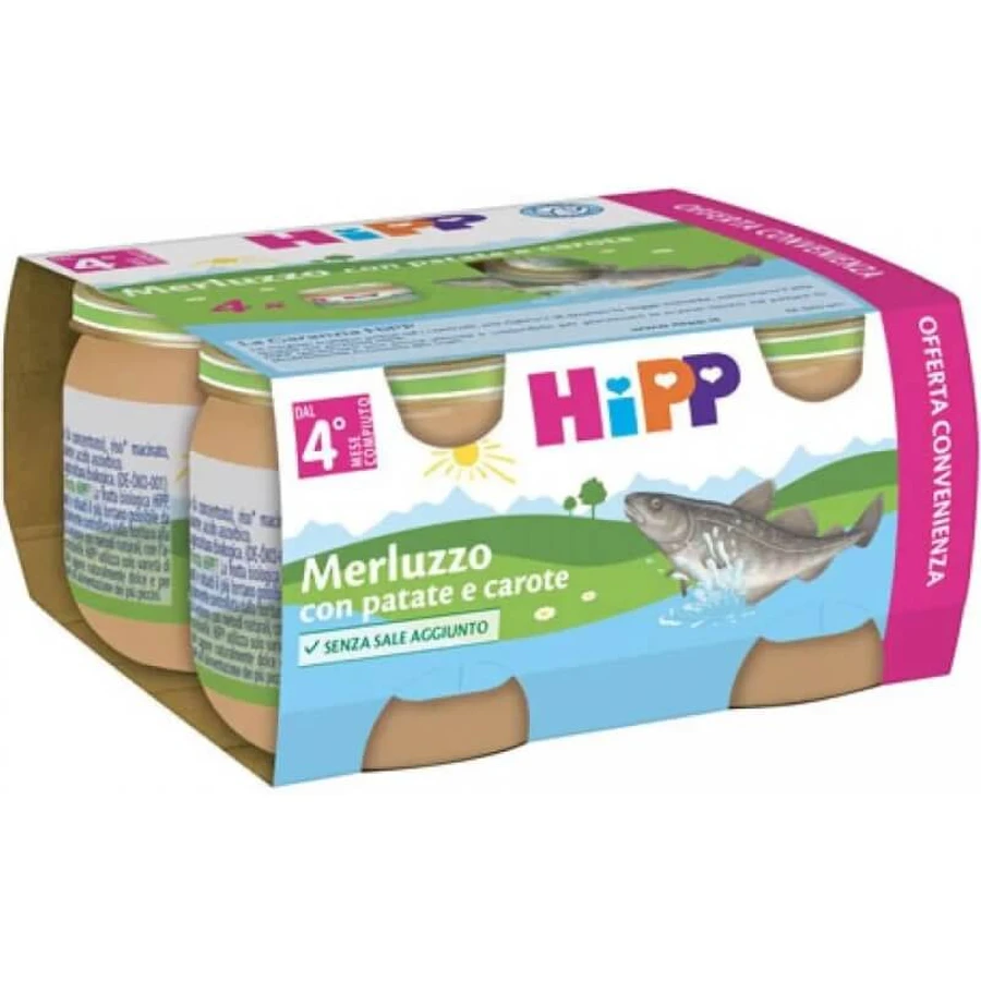 Hipp Kabeljau mit Kartoffeln und Möhren – Babynahrung, 4 x 80 g