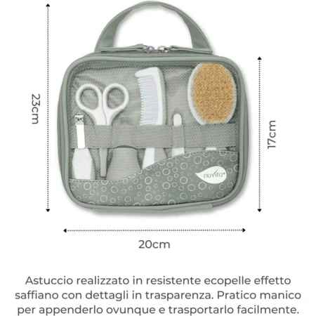 Nuvita Hygiëne- en verzorgingsset voor pasgeborenen - 9 accessoires met opbergzakje, vanaf 0 maanden, groen