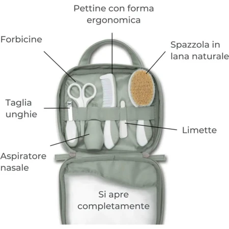 Nuvita Hygiëne- en verzorgingsset voor pasgeborenen - 9 accessoires met opbergzakje, vanaf 0 maanden, groen