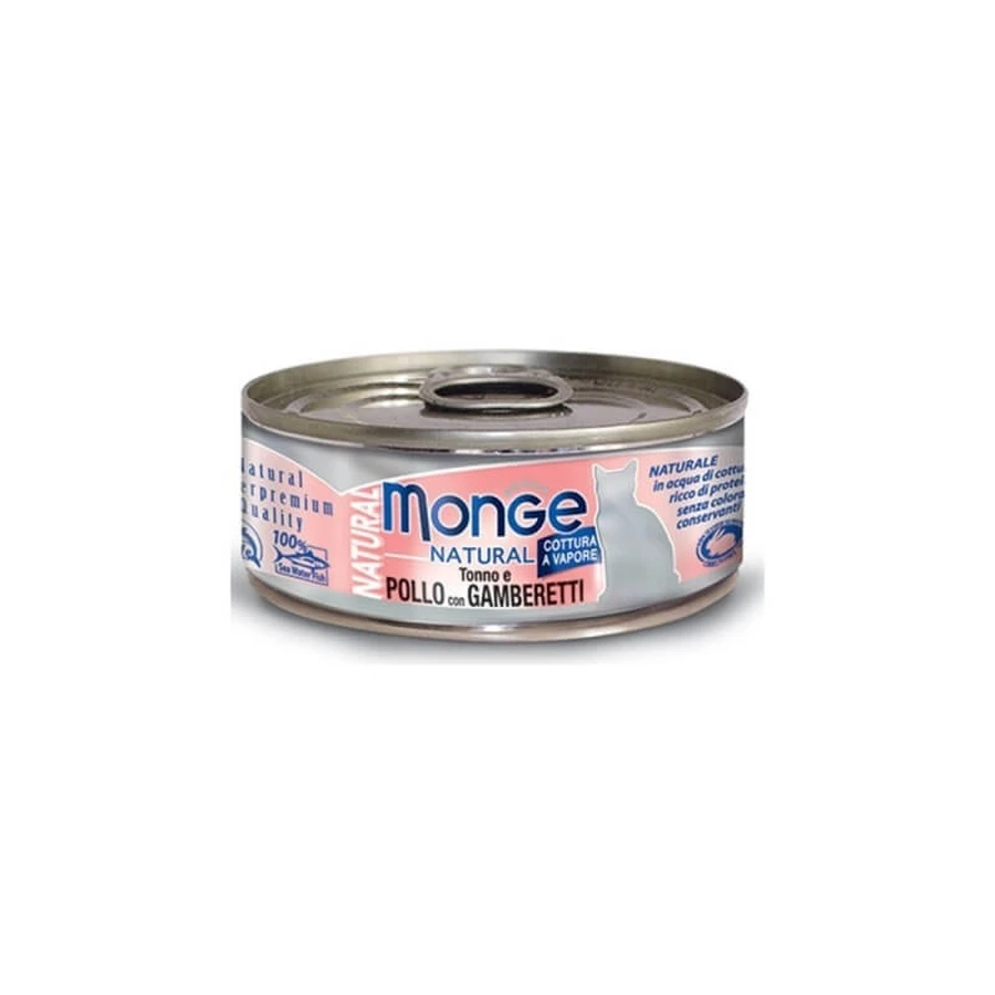Monge Natural ton și pui cu creveți – hrană umedă pentru pisici, 80 g