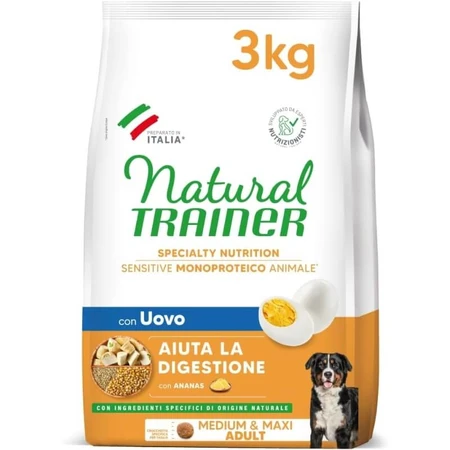 Natural Trainer Sensitive — gluten-, ei- en graanvrij — complete voeding voor volwassen middelgrote en grote honden, 3 kg