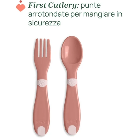 Chicco-set voor bijvoeding vanaf 12 maanden – Set met beker, kom, antislip-plat bord, vork en roze lepel