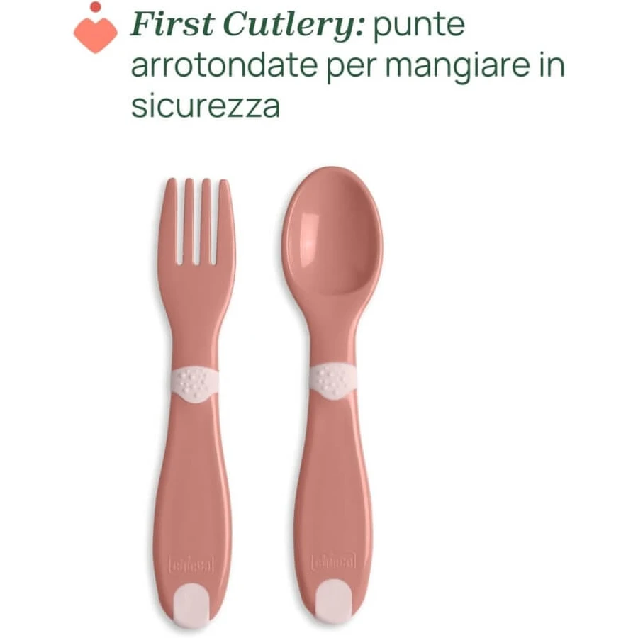 Chicco-set voor bijvoeding vanaf 12 maanden – Set met beker, kom, antislip-plat bord, vork en roze lepel