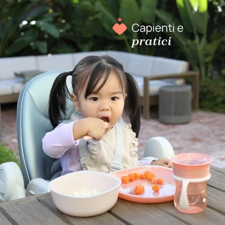 Chicco-set voor bijvoeding vanaf 12 maanden – Set met beker, kom, antislip-plat bord, vork en roze lepel