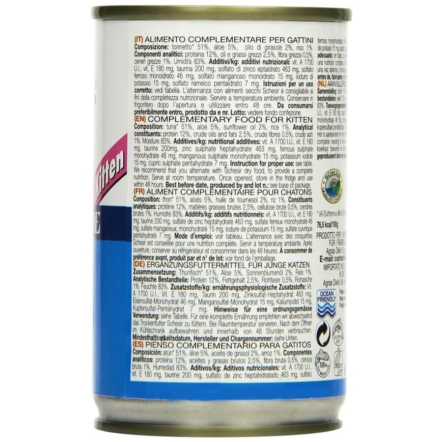 Schesir Kitten Tuna with Aloe in Jelly - Complete Food for Kittens, 140 g