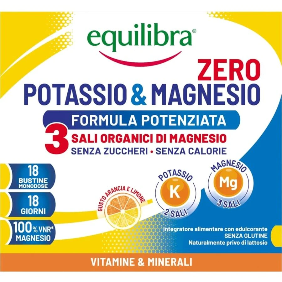 Equilibra Kalium & Magnesium Zero 3 – verbesserte Rezeptur, 18 Beutel – Nahrungsergänzungsmittel zur Steigerung der Energie