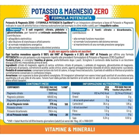 Equilibra Kalium & Magnesium Zero 3 – verbesserte Rezeptur, 18 Beutel – Nahrungsergänzungsmittel zur Steigerung der Energie