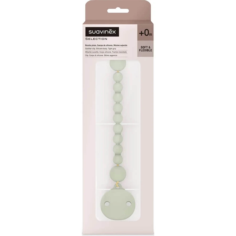 Suavinex Selection Color Essence 0m+ – Schnullerhalter aus Silikon – Grün