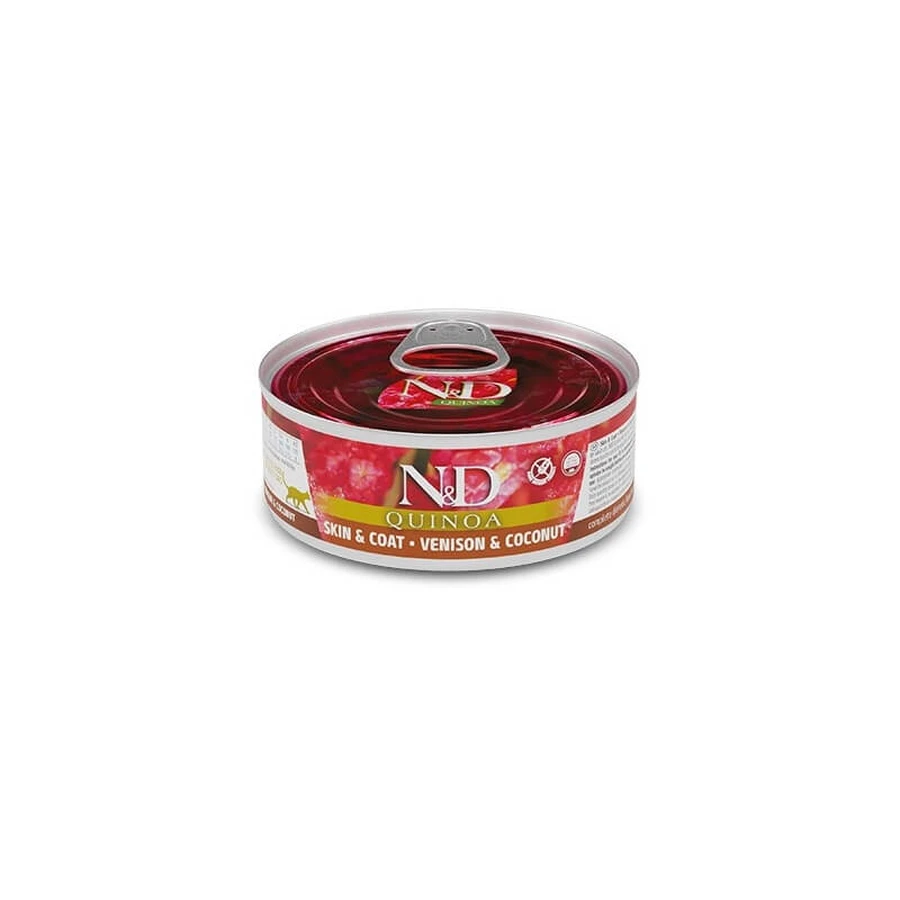 Farmina N&amp;d Quinoa Skin &amp; Coat Venado y coco - Comida húmeda para gatos adultos con intolerancias alimentarias, 80 g