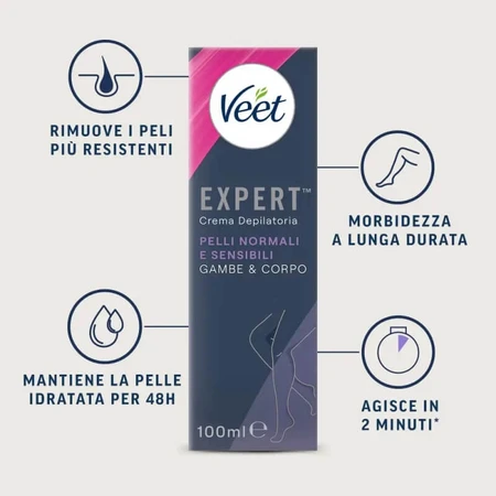 Veet Expert - Crème dépilatoire pour peaux normales et sensibles, 100 ml