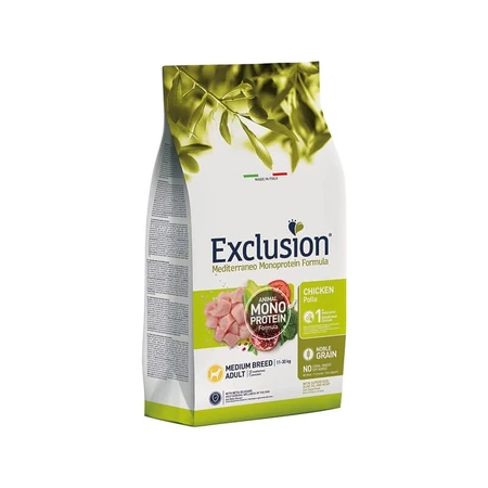 Exclusion Mediterraneo Single-Protein-Rezeptur für ausgewachsene Hunde mittlerer Rassen (Huhn) – Alleinfuttermittel für ausgewachsene Hunde mittlerer Rassen, 12 kg