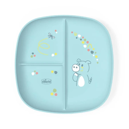Plato con compartimentos Chicco - Plato azul claro de 3 compartimentos, a partir de los 12 meses