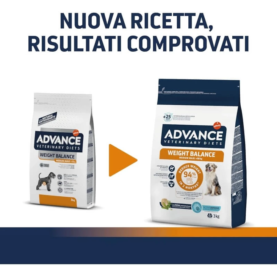 Advance Veterinary Diets Weight Balance Medium/Maxi - Droogvoer voor volwassen honden van middelgroot en groot formaat, voor gewichtsbeheersing, 3 kg