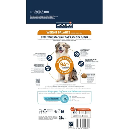 Advance Veterinary Diets Weight Balance Medium/Maxi - Droogvoer voor volwassen honden van middelgroot en groot formaat, voor gewichtsbeheersing, 3 kg