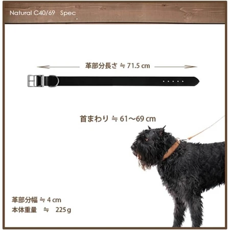 Ferplast Natural c40-69 – Hundehalsband aus echtem Leder, strapazierfähig, Umfang 61–69 cm, Breite 40 mm
