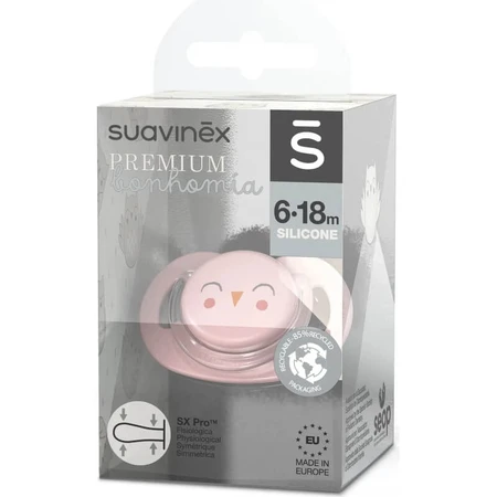 Suavinex Bonhomia - SX Pro siliconenfopspeen 6–18 maanden - Roze uil