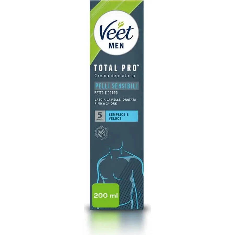 Veet Men - Crema depilatoria para el cuerpo y el pecho, para piel sensible, 200 ml