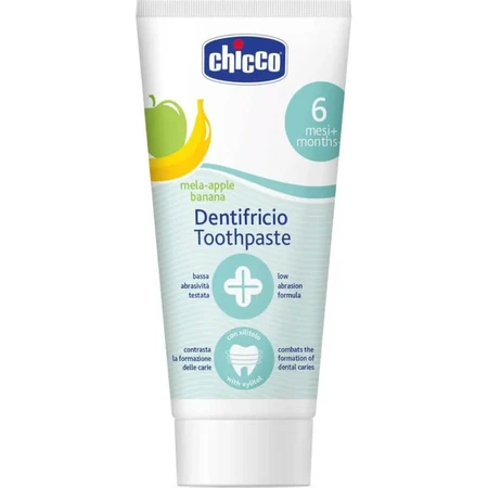 Chicco Zahnpasta mit Apfel-Bananen-Geschmack, ideal für Kinder ab 6 Monaten, 50 ml