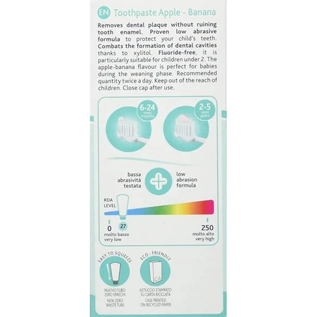 Chicco Zahnpasta mit Apfel-Bananen-Geschmack, ideal für Kinder ab 6 Monaten, 50 ml
